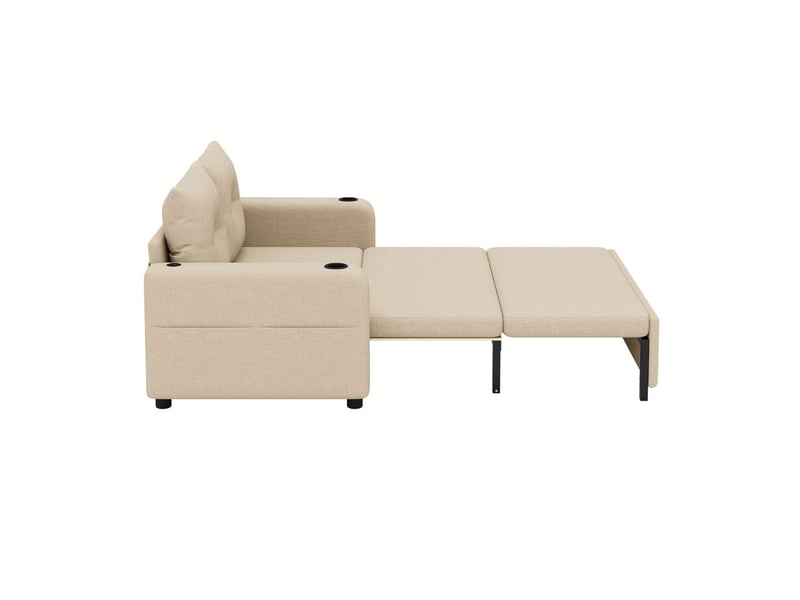  Canapé-lit fonction sommeil couchage d'appoint format 3-en-1 canapé extensible porte-gobelet poches latérales coussins inclus port usb coloris beige  - Conforama D