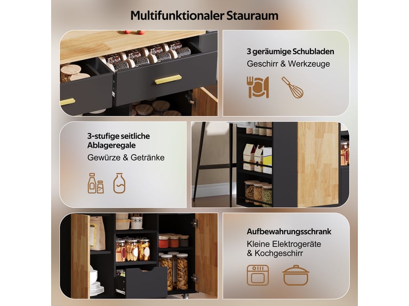  Îlot de cuisine mobile avec plan de travail rabattable, chariot de rangement en mdf, 120x71x90 cm  - Conforama R
