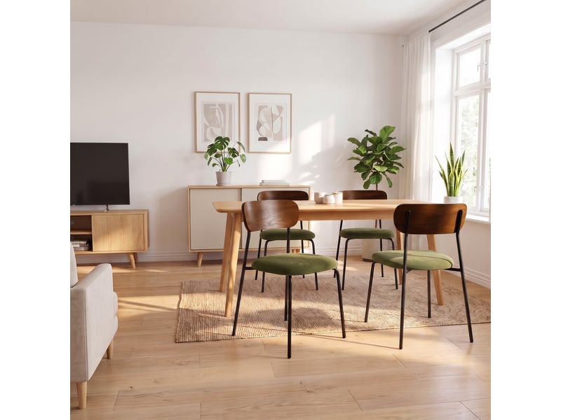  Lot de 4 chaises scandinaves velours côtelé kaki et placage frêne pieds métal noir - olivia OLIVIA - Conforama D