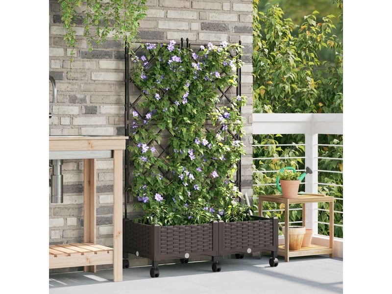  Jardinière - bac de jardin avec treillis et roues 2 pcs marron pp  - Conforama B