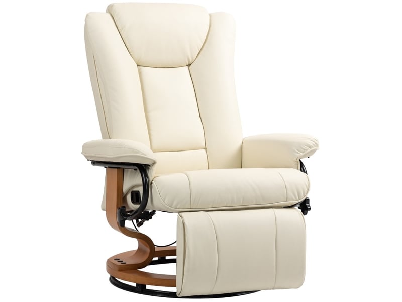 Fauteuil relax pivotant avec fonction inclinable et repose-pieds, en cuir reconstitué blanc crème - Conforama A