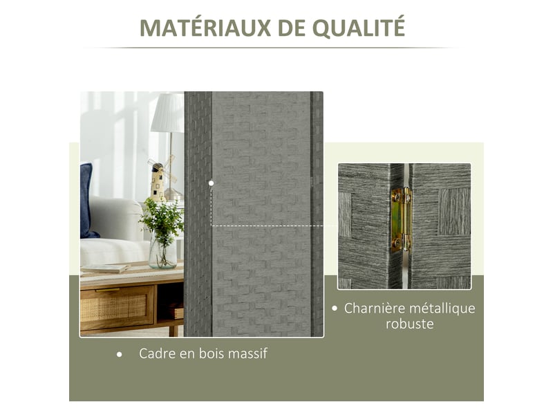  Paravent intérieur en bois 4 panneaux séparateur de cloison pièce, dim. 159,5l x 169,5h x 1,6p cm  - Conforama E
