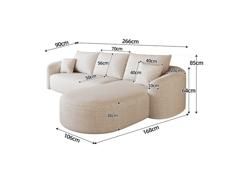  Canapé d'angle 4 places modulaire sans montage, assise en mousse, en tissu chenille blanc  - Conforama E