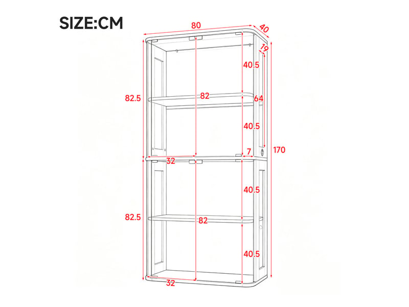  Vitrine led verre trempé 80x40x170cm, tactilecapteur, 3 teintes, 4 niveaux, acrylique, anti-bascule, noir  - Conforama C