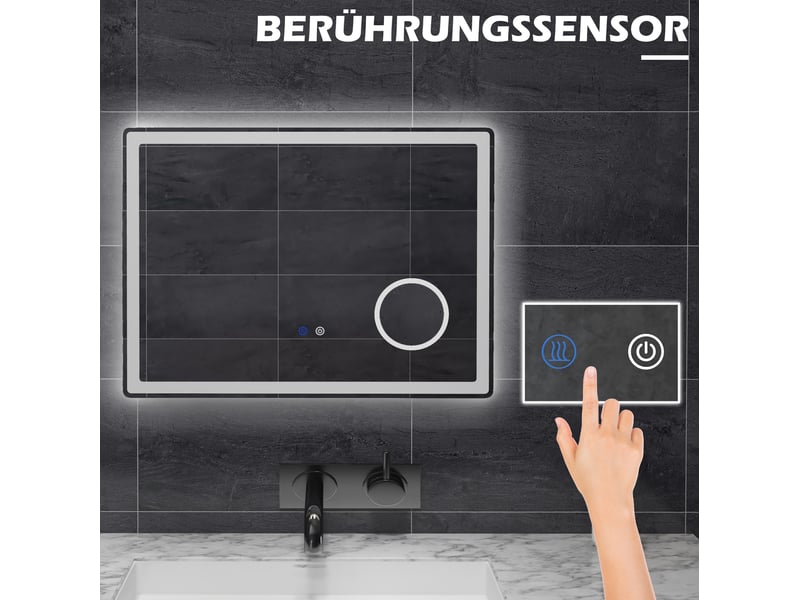Miroir de salle de bains led 80x60 cm blanc avec grossissement x3 et antibuée - Conforama E