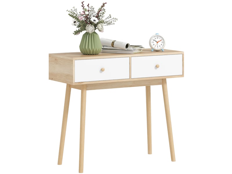  Console à 2 tiroirs, design moderne en chêne et blanc, idéale pour une entrée, un salon ou un couloir, 86 x 35 x 75 cm  - Conforama A