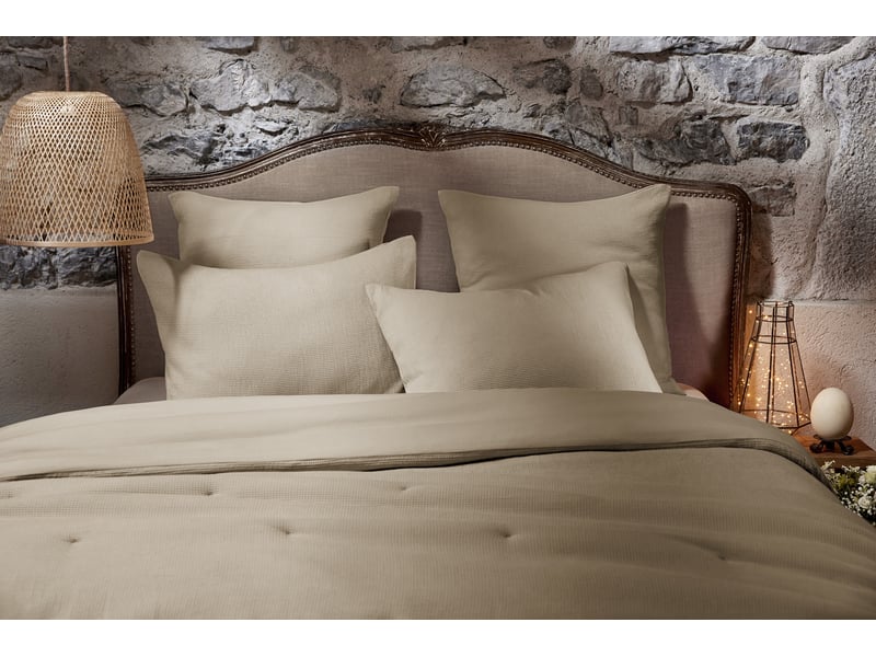 Housse de couette 260 x 240 cm 100% coton nid d’abeille uni olya ficelle 15062 - Conforama D