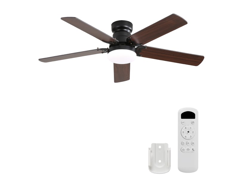 Ventilateur de plafond avec lumière et télécommande 106cm, moteur dc silencieux, led 3 couleurs, minuterie, pales réversibles - Conforama A
