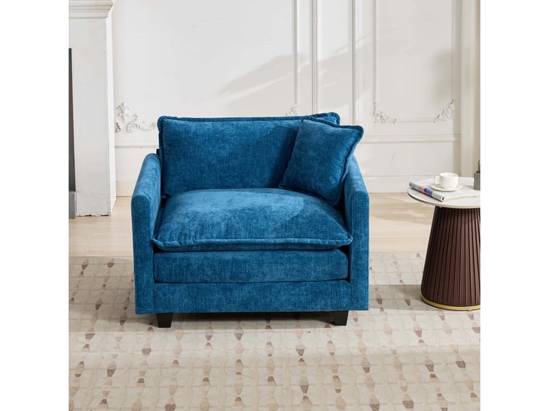 Canapé droit à siège simple, coussin de siège rembourré double couche confortable, tissu chenille respirant, bleu  - Conforama D