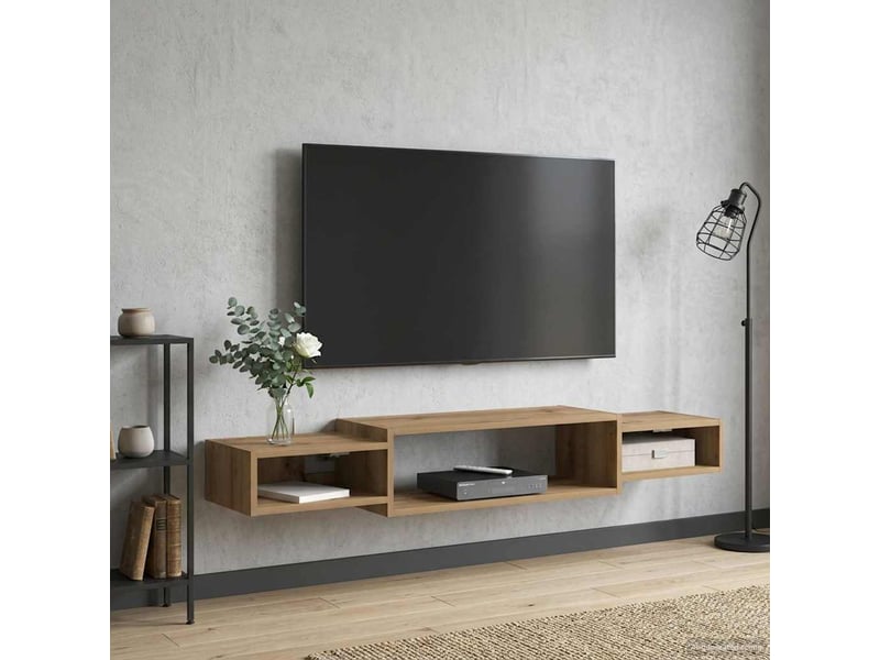  Meuble tv - banc tv - meuble de rangement mural montage mural chêne artisanal 140 x 28 x 21 cm  - Conforama D