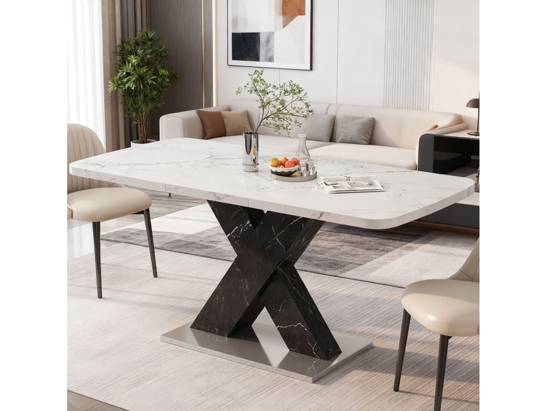  Table à manger extensible 160.0x80.0x76.5 cm en mdf et acier blanche et noire  - Conforama C
