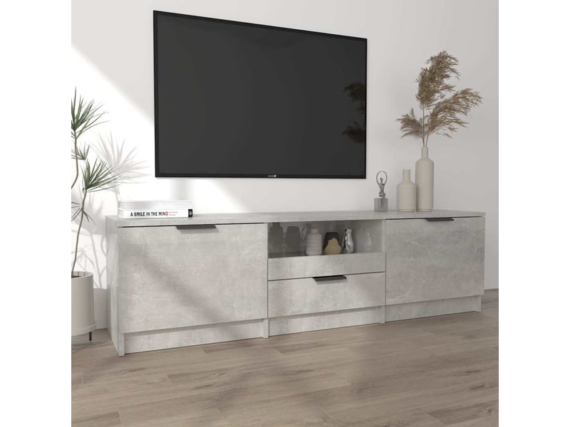  Meuble tv - banc tv - meuble de rangement gris béton 140x35x40 cm bois d'ingénierie  - Conforama C