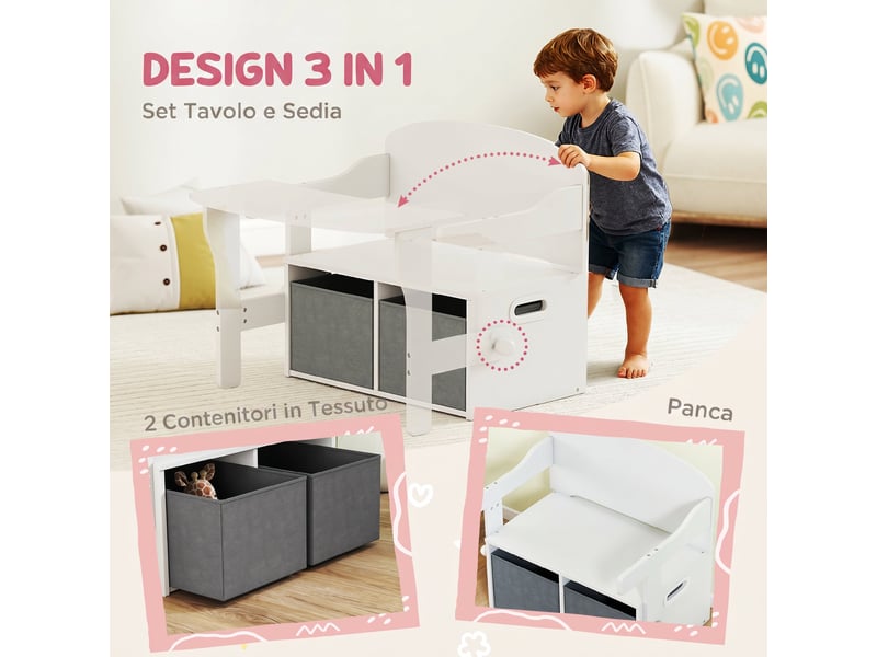  Banc de jeu 3 en 1 pour enfants de 3 à 6 ans, blanc  - Conforama E