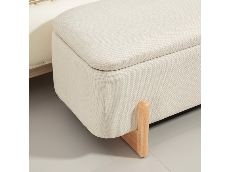  Banc coffre 111x44x44,5 cm, banc de lit, rangement discret, assise moelleuse, meuble chambre et salon, polyester, beige  - Conforama D