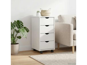Caisson roulant de bureau, meuble de rangement 34 x 39 x 65,5 cm bois de pin massif blanc