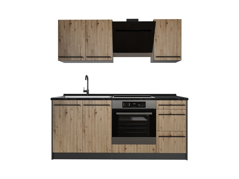 Vicco cuisine, chêne artisananthracite, 180cm plan de travail anthracite - Conforama A