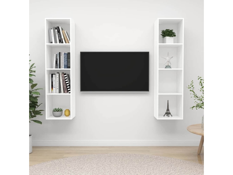  Lot de 2 meuble tv mural, meuble tv suspendu blanc bois d'ingénierie shl70394  - Conforama B
