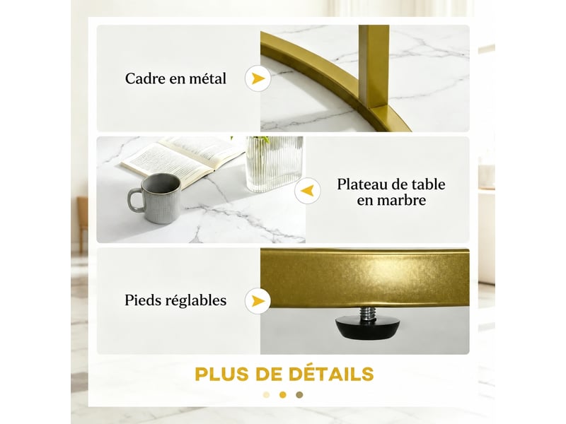  Lot de 2 tables basses gigognes rondes plateau effet marbre blanc et structure en métal doré  - Conforama R