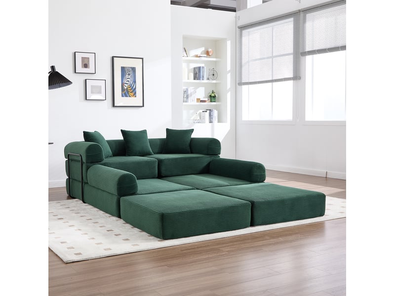 Canapé d'angle modenvie modulable 4 places 270 x 180 cm en velours côtelé vert émeraude - Conforama B