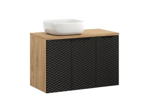 Ensemble de salle de bain yoka noir : meubles sous vasque à placard 90cm + plan pour vasque + vasque à poser
