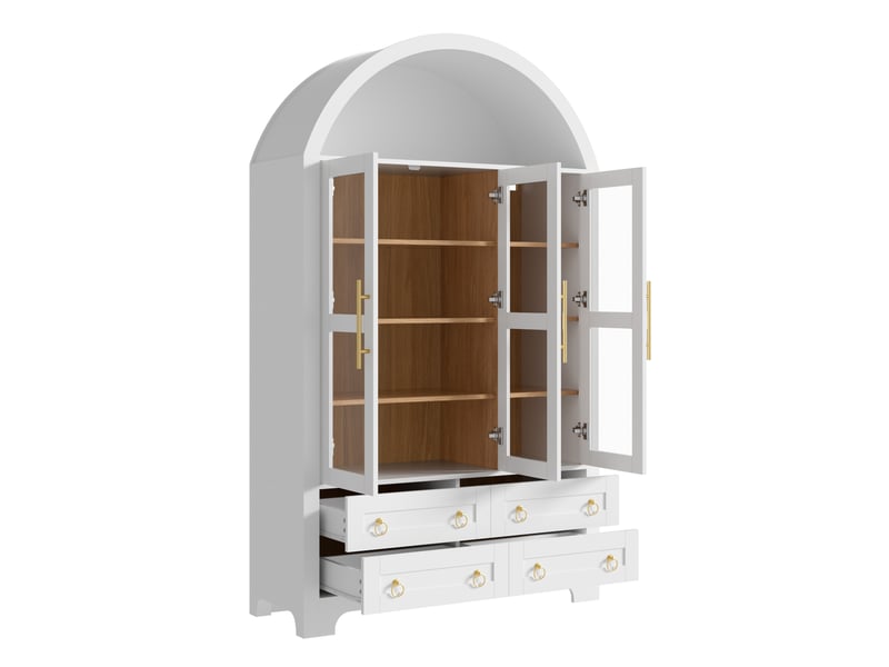 Buffet haut,110x40x185 cm,3 portes vitrées et 4 tiroirs,mdf,blanc - Conforama D