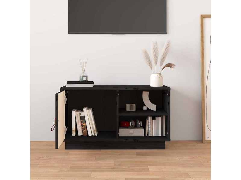  Meuble tv - banc tv - meuble de rangement noir 70x34x40 cm bois de pin massif  - Conforama C