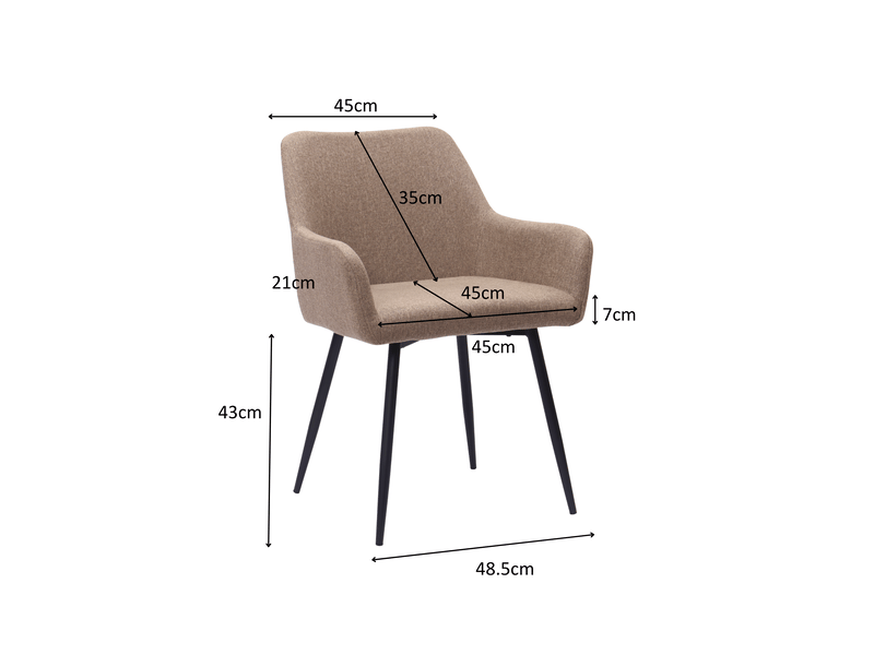  Lot de 2 chaises de salle à manger,avec accoudoirs et pieds métal,tissu,kaki  - Conforama C