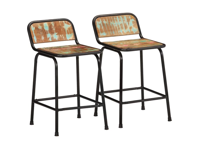  Lot de 2 tabouret de bar, chaise de bar 46x35,5x70cm bois massif récupération  - Conforama B