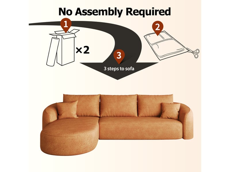  Canapé d’angle modulable en l 3 places, 266 x 168 x 85 cm, assise en mousse haute résilience, sans montage, tissu chenille, orange Morn Vibe - Conforama E