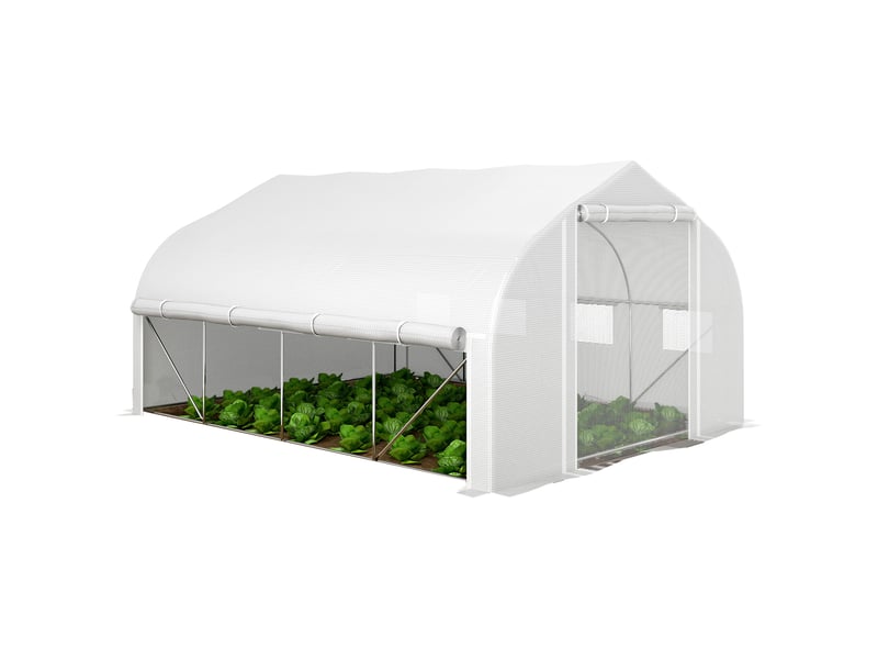  Serre tunnel 4 x 3 m avec couverture en pe, porte et 8 fenêtres à enroulement, blanche  - Conforama A