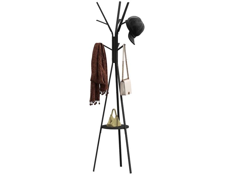  Porte-manteau trépied avec étagère et 9 patères en métal noir 45x45x180 cm  - Conforama A