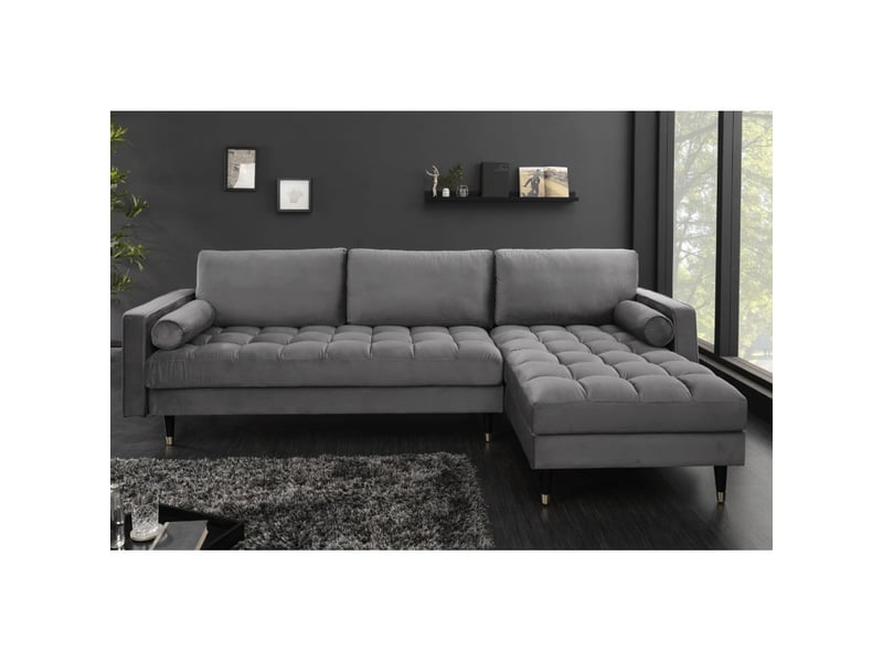  Canapé d'angle koliri gris avec pouf – canapé design en velours capitonné avec structure en bois massif  - Conforama E