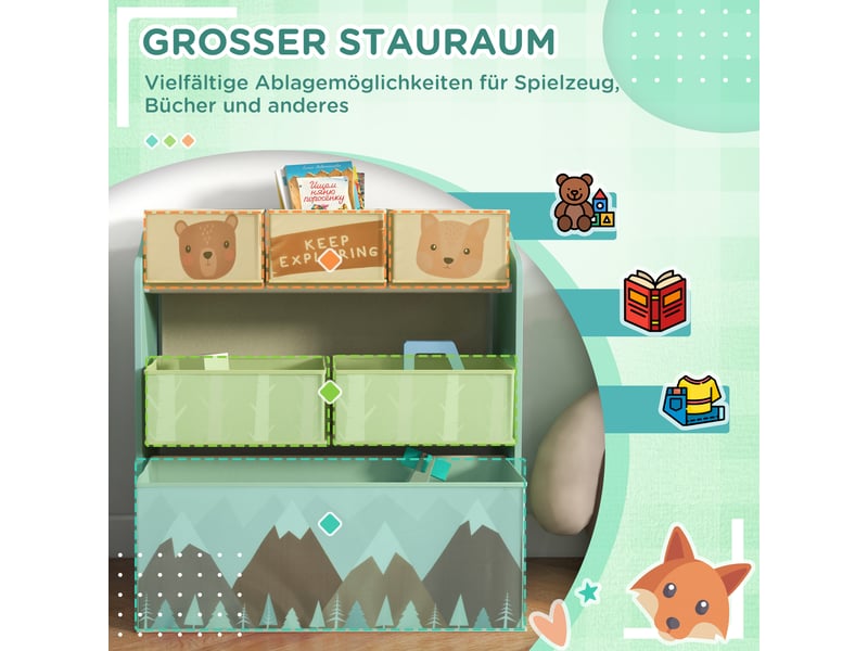  Armoire enfant avec 6 boîtes en tissu, joli design, 63 x 30 x 66 cm, verte  - Conforama E