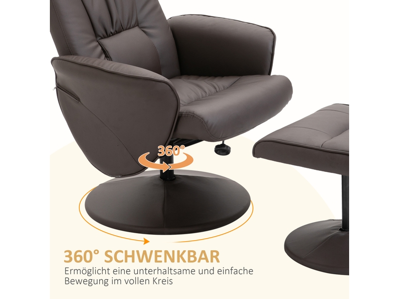  Fauteuil de relaxation inclinable pivotant avec repose-pieds similicuir marron  - Conforama E