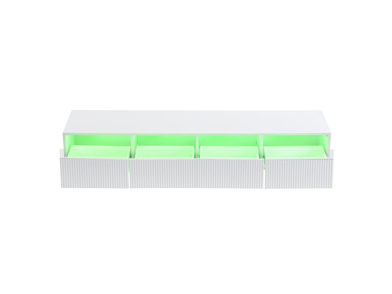  Meuble tv blanc 178 cm, design minimaliste, 4 tiroirs mdf et acrylique, pieds bois et métal, blanc  - Conforama E