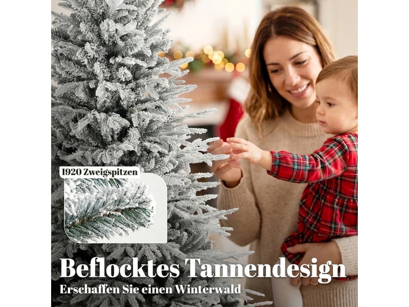  Sapin de noël enneigé de 180 cm avec 1920 branches, système de pliage, artificiel, complet  - Conforama E