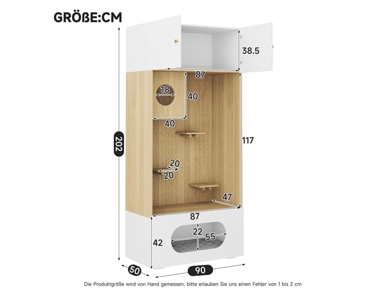  Meuble multifonction pour félin 90 x 50 x 200 cm blanc et aspect bois, rangement et espaces de repos  - Conforama C