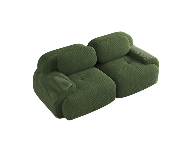  Canapé loveseat modulaire 208x103x70 cm en velours côtelé vert, sans cadre, accoudoirs galbés et base antidérapante.  - Conforama A