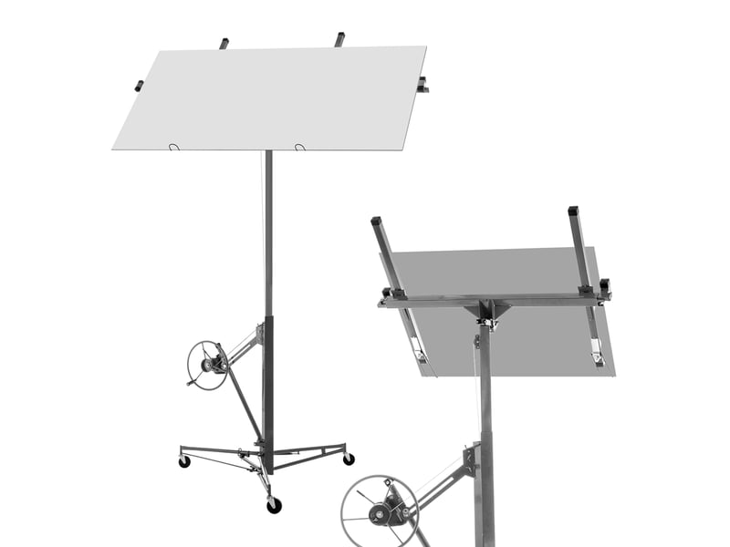 Lève-plaques de plâtre 68 kg, acier gris, hauteur réglable 140 à 350 cm, pour murs et plafonds, pliable - Conforama D