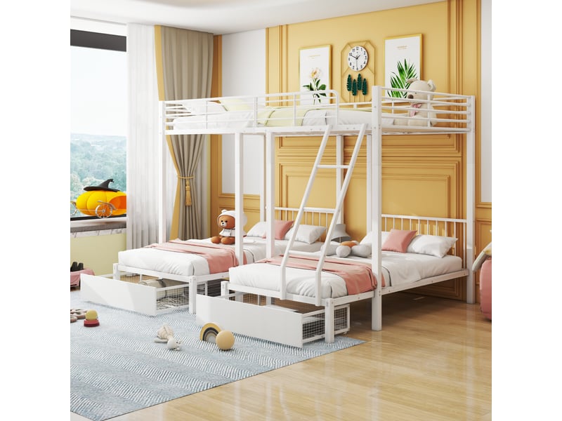 Lit superposé 90 × 200 et 140 × 200 cm 2 tiroirs en métal - blanc C-CRAFTLINK - Conforama B
