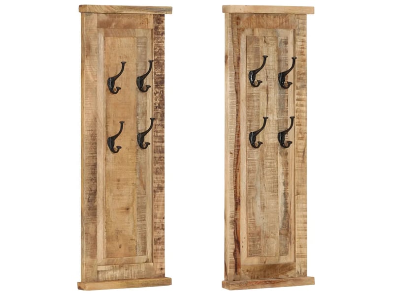  Lot de 2 porte-manteaux muraux vintage en bois de manguier massif 38 x 100 cm avec crochets robustes en fer en bois marron 02_0046939  - Conforama A