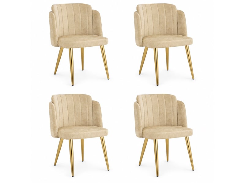  Lot de 4 chaises de salle à manger, dossier courbé, moderne, métal, polyester, couleur marron  - Conforama A