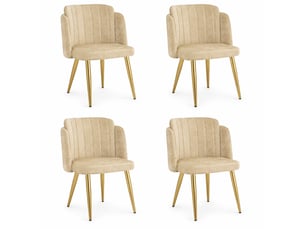 Lot de 4 chaises de salle à manger, dossier courbé, moderne, métal, polyester, couleur marron