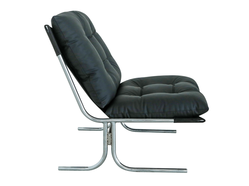  Fauteuil lounge en simili cuir noir, revêtement amovible, pieds métal, style barcelona, confortable  - Conforama E