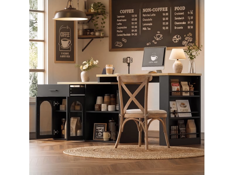 Îlot de cuisine fixe 136x50x78 cm noir et coloris bois naturel, plateau rotatif 360° - Conforama D