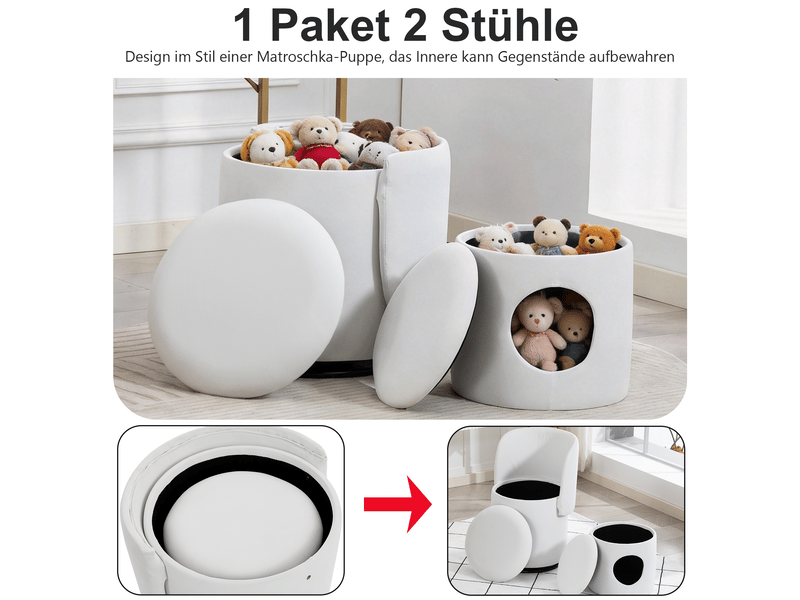 Fauteuil pivotant avec rangement intégré et pouf , assise rembourrée en velours blanc, 53×50×47 cm - Conforama E