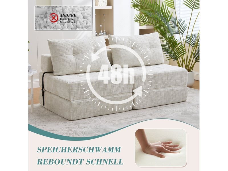  Canapé droit 79x79x57 cm, coussins, canapé simple, pour salon, chambre et bureau, dossier en mousse, chenille, beige  - Conforama E