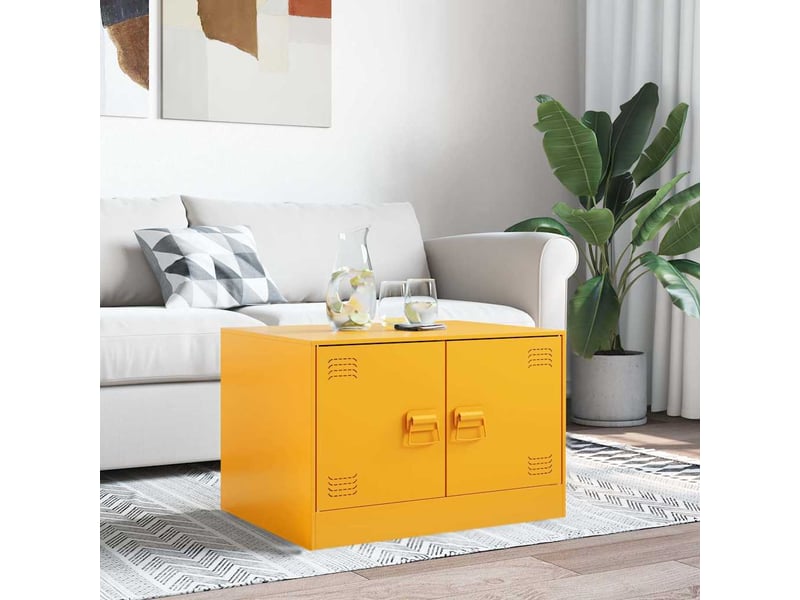  Table basse rectangulaire | table de salon jaune moutarde 67x50x44 cm acier  - Conforama C
