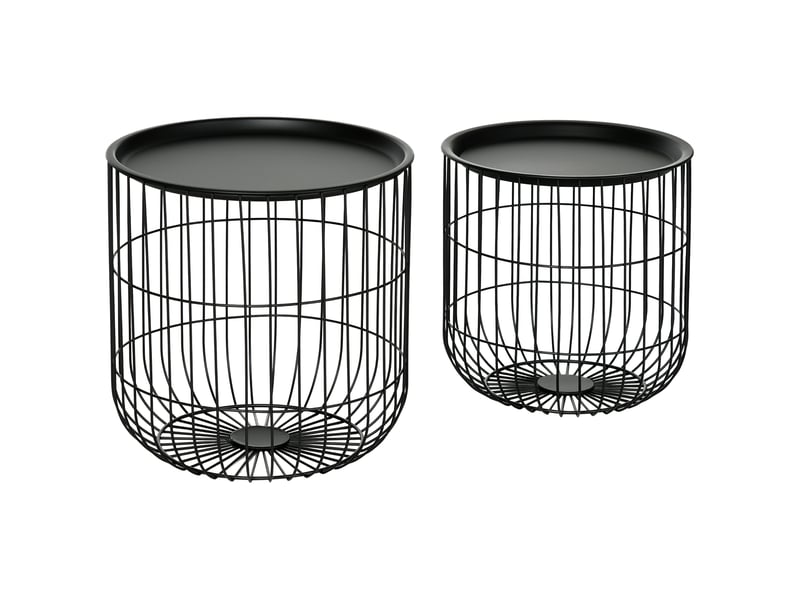  Lot de 2 tables basses gigognes rondes,40x40 cm,style scandinave,acier,noir  - Conforama A