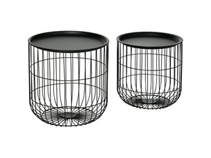 Lot de 2 tables basses gigognes rondes,40x40 cm,style scandinave,acier,noir